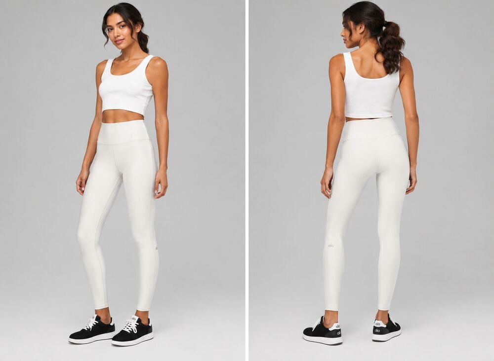 Alo Yoga High Waist Airlift Leggings Tan Ivory Small 26" Inseam Activewear Yoga